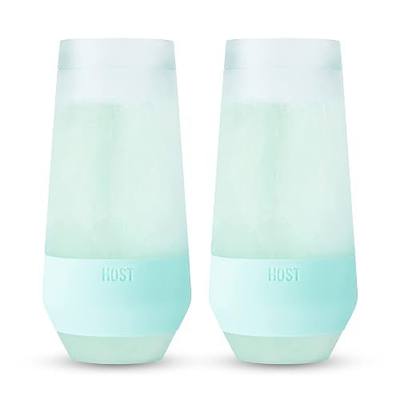 HOST Champagne Freeze Double-Walled Stemless Wine Glasses Freezer Cooling Cups with Active Cooling Gel and Insulated Silicone Grip - 9 Oz Plastic Tumblers, Seafoam Tint, Set of 2