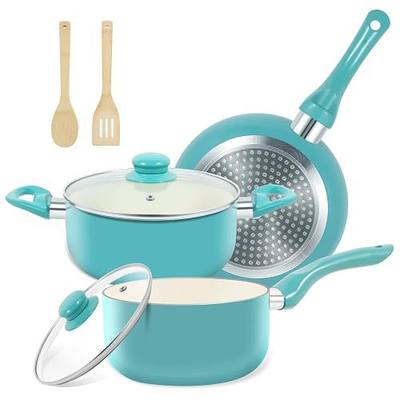 M MELENTA Pots and Pans Set, 7 Piece Nonstick Ceramic Cookware Set, Kitchen Induction Cookware Sets, Pots and Pans Non Stick with Stay Cool Handle, 100% PFOA Free, Turquoise