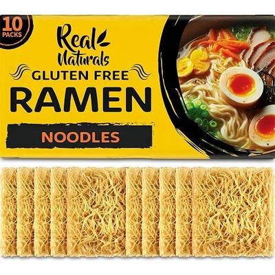 Gluten free ramen noodles (10 packs) gf gluten free noodles vegan healthy brown rice noodle. Low sodium ramen plain noodle no seasoning. Gluten-free pasta Japanese food yakisoba lo mein. Real Naturals