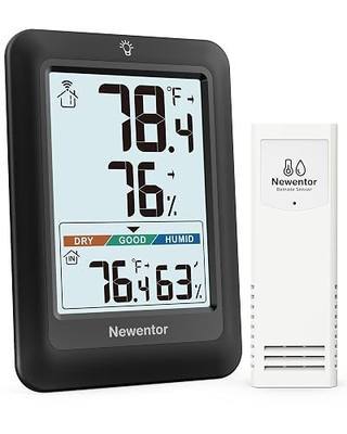 Newentor Indoor Outdoor Thermometer Wireless with 24H/48H/ALL-TIME High Low | Big Number 4" Display, Inside Outside Temp & Humidity, Comfort Indicator, Weather Station for House Patio, Black, 1 Sensor