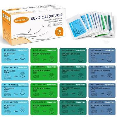 16 Packs Sutures Thread with Needle,Mixed Sutures, Training Threads (Non-Absorbable: Nylon, Polyester, Polypropylene,Silk,4 Material) for Practicing Suturing can be Used for Suture Pads, Fruit peels