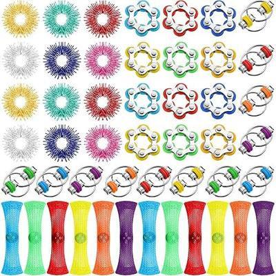 Jexine 48 Pcs Fidget Stress Relief Sensory, Include Spiky Sensory Rings Finger Fidget Ring Roller Chain 6 Wheeled Bike Chain Decompression and Soothing for Adult ADHD Autism