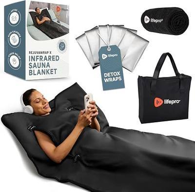 LifePro RejuvaWrap Infrared Sauna Blanket with Low EMF and 9 Temp Levels | Features carbon fiber heating with detox wraps, waterproof interior, and storage carry bag for home wellness