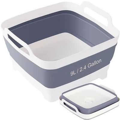 Collapsible Dish Basin & Sink Tub with Drain Plug – 2.4 Gal Baby Bottle Wash Basin, Bottle Washing Bin for RV, Camping, Kitchen | Collapsible Water & Bottle Basin (Grey)