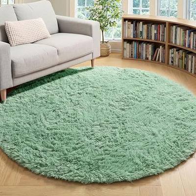 ONASAR Sage Green Round Rug 4ft, Fluffy Circle Area Rugs for Kids Girls Boys Bedroom Teen Dorm Room, Soft Cute Furry Plush Shaggy Carpet for Nursery Living Room Playroom Christmas Home Decor