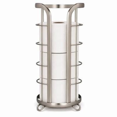BROOKSTONE Toilet Paper Holder Stand Reserve - Free Standing Toilet Paper Stand with Storage that Holds Mega Rolls, Standing Bathroom Tissue Organizer, Bathroom Decor - Modern Storage Holder, Nickel