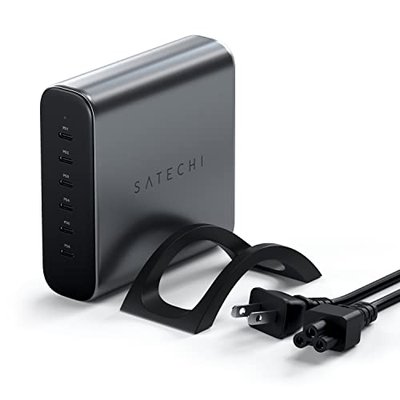 Satechi 200W 6-Port GaN Charging Station, 2 140W USB-C and 4 USB-C, Fast Charging Travel Charger for Multiple Devices, for MacBook Air/Pro/Neo, iPad Air/Pro, iPhone 17, Thunderbolt Devices