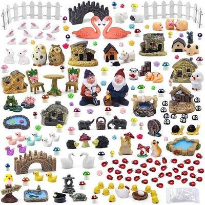 Tardigrade 200 Pieces Fairy Garden Accessories, Fairy Garden Kit, Fairy Tiny House, Miniature Gnome Figurines, Micro Landscape Ornaments DIY Mini Garden Outdoor Decor Resin Multi Color