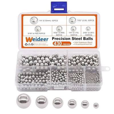 weideer 430pcs Stainless Steel Precision Steel Balls Bicycle Bearing Balls Metal Mixing Balls Assortment Kit 1/4" 7/32" 3/16" 5/32" 1/8" 3/32" K-086-430