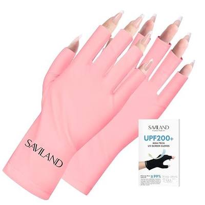 SAVILAND U V Gloves for Nails: UPF200+ High-tech Professional U V Gloves for Manicures, Anti UVA & UVB 999+ U V Glove for Gel Nail Lamp Skin Care Fingerless Glove Prevent Hands from U V Harm (Pink)