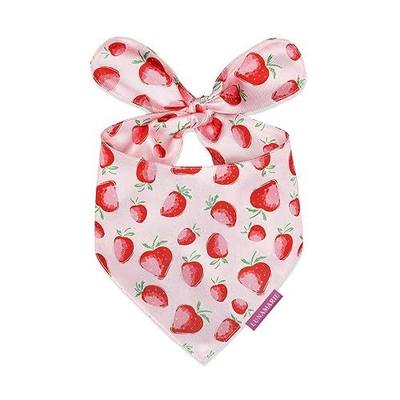 LunaMarie - Luxury Dog Bandanas - Cute Unique Designs | Premium & Silky Poly Fabric | 100% Handmade Custom Shape Dual Layered Small, Medium, Large Cat Scarf (Strawberry, Medium)