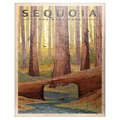 MyPuzzle Sequoia National Park - Tunnel Log, Vintage Travel Poster - Premium 100 Piece Jigsaw Puzzle for Adults