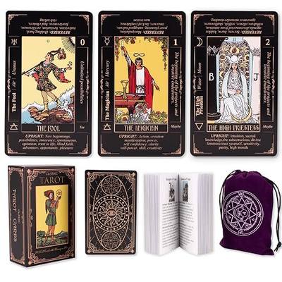 Tarot Cards for Beginners, Classic Tarot Deck with Meanings, Durable Cards with Guide Book, Black