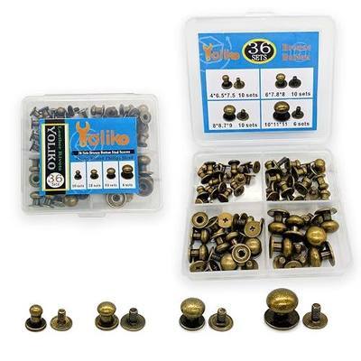 36 Pack 4 Sizes Bronze Round Phillips Head Button Stud Screws(Round Head Diameter:4mm,6mm,8mm,10mm) Chicago Screws Nail Rivet Leather Button Brass Rivets for DIY Leather Craft