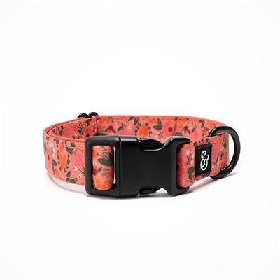 Lucy & Co. Posy Pink Dog Collar - Durable Lightweight Designer Collar for Pets - Adjustable Metal Safety Buckle - Coral Pink Floral - Medium