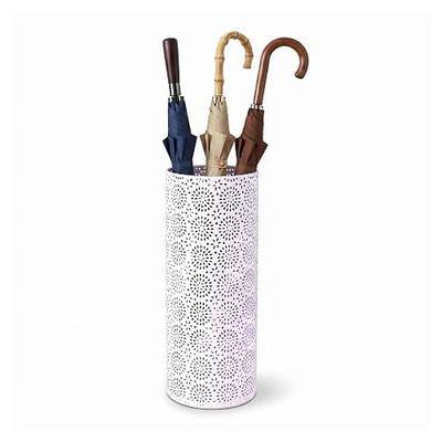 BEWBBAT Umbrella Stand Rack for Entryway, Free Standing Metal Umbrella Holder, Round Umbrella Organizer Bin with 3 Hooks for Long Short Umbrella, Walk Stick, Home Office Indoor, 17 x 7 Inch, White