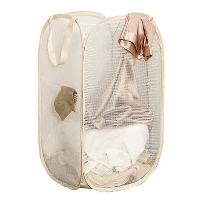 Pop Up Laundry Basket Folding Laundry Hamper Mesh Hamper Storage Bin for College Dorms, Travelling, Crusing, Camping, Beige