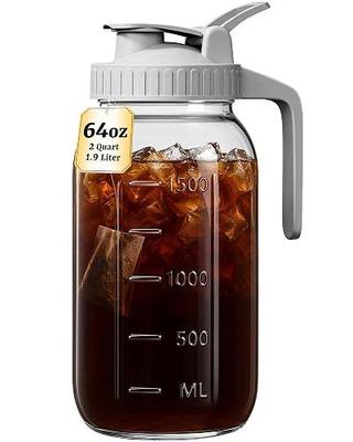 OneDream 64oz Mason Jar Pitcher, Airtight & Leakproof Glass Pitcher with Lid, Perfect for Sun Tea, Iced Tea, Cold Brew and Breastmilk, 2 Quart (1/2 Gallon) Mason Jar with Pour Spout Lid and Handle