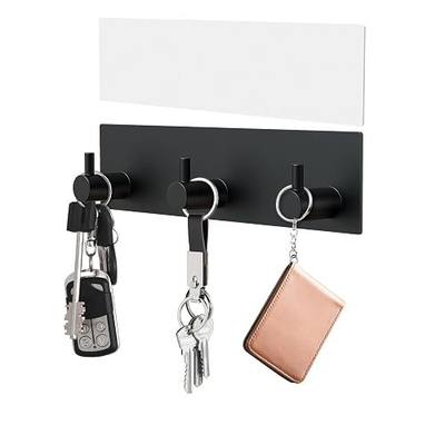 VIS'V Key Holder Wall Mount, Small Adhesive Key Hanger with 3 Hooks, Black | Metal Material, No Drilling, Extra Adhesive Strip, Suitable for Entryway, Hallway, Doorway, Kitchen, Garage, Camper