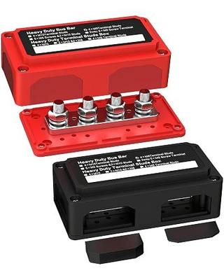 IZTOSS Bus Bar 12v Waterproof Power Distribution Block with 4 x 5/16"(M8) Terminal Studs Heavy Duty Battery Marine Bus Bar for Automotive Marine RV Truck - Positive & Negative