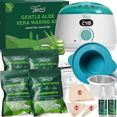 VENNCO Waxing Kit for Women Men - Premium Wax Pot Warmer Hair Removal Kit | Sensitive Skin Coarse Hair Removal - 14oz Hard Wax Beads & Silicone Liner - for Bikini Brazilian Body Face Leg - Home Wax Kit