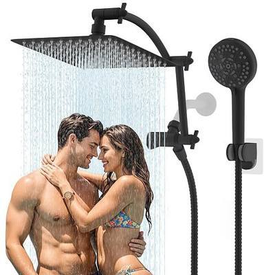 Hibbent All Metal cUPC Certified Shower Head, 10'' High Pressure Rain Shower Head, Handheld Showerhead Combo with 16'' Adjustable Extension Arm, 10 Sprays, 71'' Hose, Showerhead Holder, Matte Black