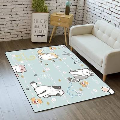 Cartoon Cats Rug for Girls Lovely Kids Room Decor Carpet Blue Animals Theme Ultra Soft Carpet Rug Sofa Floor Mat for Living Sitting Playing Room Flannel Cartoon Cats Rugs for Girls Bedroom, 2'×3'