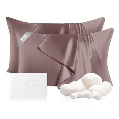 THXSILK Set of 2 22mm 100% Pure Mulberry 6A+ Silk Pillowcases for Hair & Skin with Zipper Closure, Cooling, Natural, Organic, Double Sided Silk Pillow Case (Purple, Queen 20"x30", 2pcs)