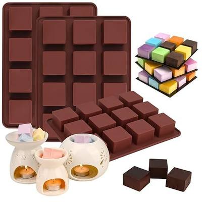 Wax Melts Molds Silicone, 3 Pcs 12-Cavities Square Silicone Mold for Scented Wax Melts, Chocolate Truffles, Candy, Jelly, Ice Cube Tray