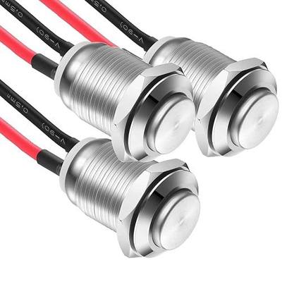 Gebildet 3 Pcs 12mm Prewired High Head Waterproof Push Button Latching 2A 12V/24V/125V/250V AC Self-Locking Stainless Steel Push Button On Off