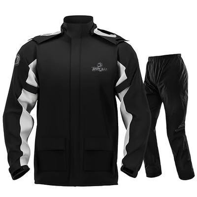IRON JIA'S Rain Suit, Motorcycle Rain Gear for Men & Women, Waterproof Jacket and Pants, Breathable Reflective Raincoat for Farm Fishing Golf (Black L)