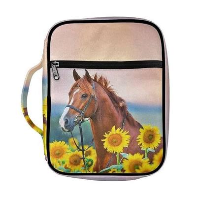Sunflower Horse Design Bible Case with Handle Large Capacity Zippered Bible Covers for Women and Girls Bible Protective Bag Church Tote Bag Carrying Book Case