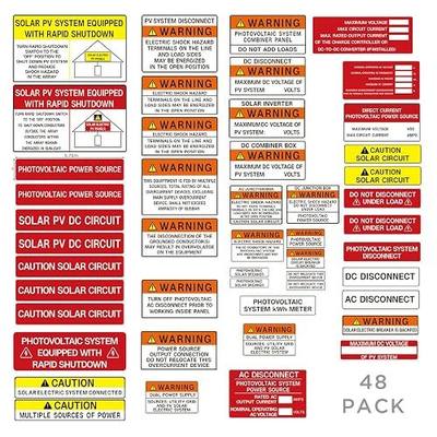 Joyfulmap 48 Pack PV Solar System Install Label Kit, Heavy Duty Vinyl, Waterproof, Durable, Removable, NEC 2017/2020 Requirements, Solar Panel Accessories, Labels