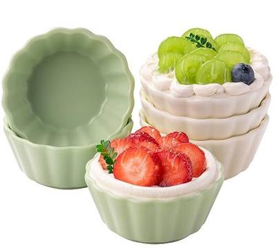 4 oz Ramekins Set of 6, Ramekins Oven Safe, Porcelain Ramiken Set, Souffle, Custard Cups for Baking,Beige and green