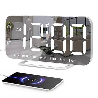 Slim LED Digital Alarm Clock, Mirror Surface for Makeup, with Diming, Large Display, Easy Setting, USB Charger Ports, Modern Bedroom, Desk, Office Living Room Decor, Christmas Birthday for Women Girl