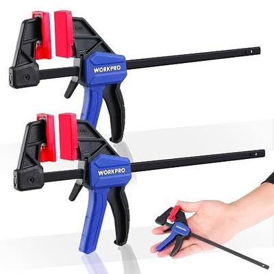 WORKPRO 6" Mini Bar Clamp Set, Light-Duty F Clamp, 50lbs Load Limit, 2-Pack | One-Handed Clamp/Spreader, Screw-Change Wood Clamps