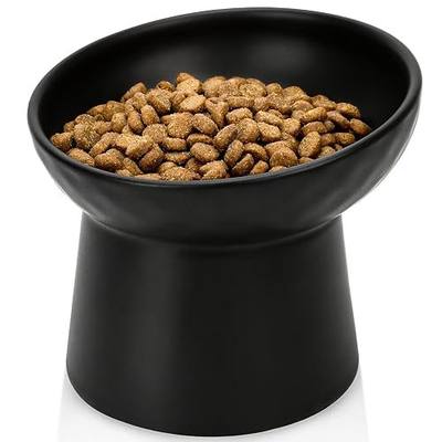 YauYik Raised Cat Bowl Black, Elevated Cat Food Bowls with Tilted Angle, Stress Free, Anti Vomiting, Ceramic Water Bowl for Cats Small Dogs Feeding Dish, 8 Ounces