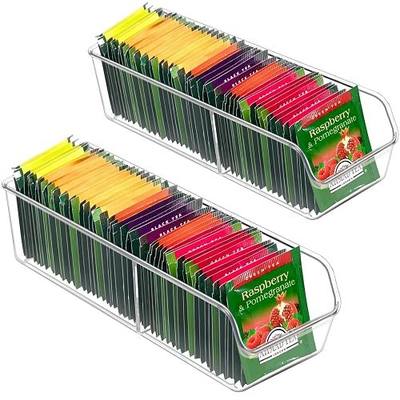 2 Pcs Tea Bag Organizer,Tea Bag Holder Box Storage Bin, Clear Drawer Drawer | Plastic, Sugar Packet, Coffee, Condiment, Spice Bag Holder, for Kitchen Cabinet, Countertop, Fridge