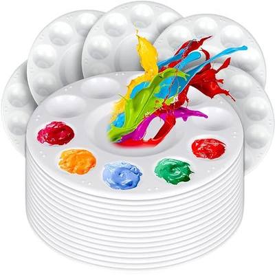 FANDAMEI 20 PCS Round Plastic Paint Tray Palettes, Paint Palette Tray, Painting Supplies for Kids & Adults, Paint Pallets, Painting Palette with 10 Wells, for Art Painting or DIY