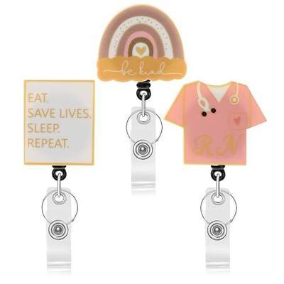 3 Pack Cute Badge Reel Retractable ID Holder Reel Name tag Holders Reel for Nurse Student Office School