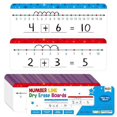 26 Packs Number Line Dry Erase Boards Cards, Double Sided Writable and Erasable Board-0-10 on One Side & 0-20 on Other Side Math White Board for Kids, Students, Classroom and Home (12” x 4”)