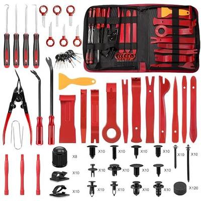 330 PCS Trim Removal Tool Kit Automotive Tools Auto Removal Set for Car Panel Dashboard Radio Puller Tool Plastic Pry Tools Clip Pliers/Fastener Pry Tool with Storage Bag (red)