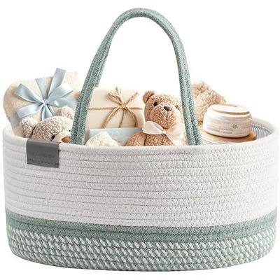 DECOMOMO Baby Caddy Organizer, Large Diaper Caddy Basket | Baby Baskets for Baby Shower (Sage Green & White)