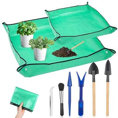 Plant Repotting Mat for Garden, 2 Pcs Waterproof Potting Mat Foldable Indoor Plant Mats Portable Square Gardening Mat Potting Tray with 6 Pcs Mini Garden Tools Set for Plant Lovers Gardening Gifts
