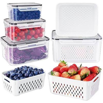 Freshmage Fruit Storage Containers for Fridge with Removable Colander, Airtight Food Storage Container, Dishwasher Safe Produce Saver for Refrigerator, Keep Berry Fruit Fresh Longer 4 pcs Small Clear | Airtight Food Storage Container Dishwasher Safe Produce Saver for Refrigerator Keep Berry Fruit Fr