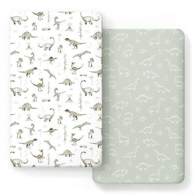 GRSSDER Stretch Ultra Soft Jersey Knit Fitted Crib Sheets Set 2 Pack,Fit All Standard Crib Mattress Pads Safe and Snug, Crib Fitted Sheet for Baby, Dinosaur