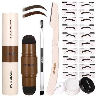 UCANBE 25PCS Eyebrow Stamp Stencil Kit With Dual-Color Eyebrow Stamp Pomade,20 Reusable Eyebrow Stencils,Finising Powder,Brush,Eyebrow Razor,Zipper Pouch,Waterproof Eye Brow Stamping and Shaping Kit04