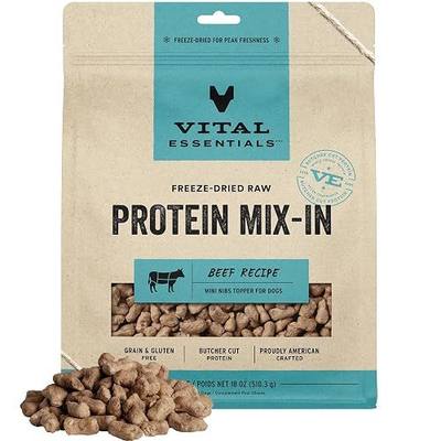 Vital Essentials Freeze Dried Dog Food Topper, Beef Mini Nibs, 18 oz Bag | Soft, High Protein Raw Nutrition, Grain-Free Recipe