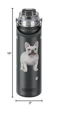E&S Pets SERENGETI 24 Oz Water Bottle Stainless Steel with Spill Proof Lid - Double walled Vacuum Insulated water flask - Realistic 3D Print of your favorite dog (French Bulldog)