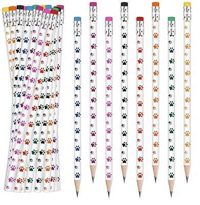 Weecent 48 Pcs Paw Print Pencil 8 Color Pencils Party Favors for Kids Wooden Writing Novelty with Erasers Dog Party Favors Fun School Supplies and Reward Prizes
